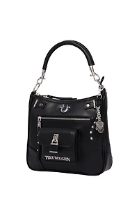 True Religion Black Moto Zip Hobo Bag