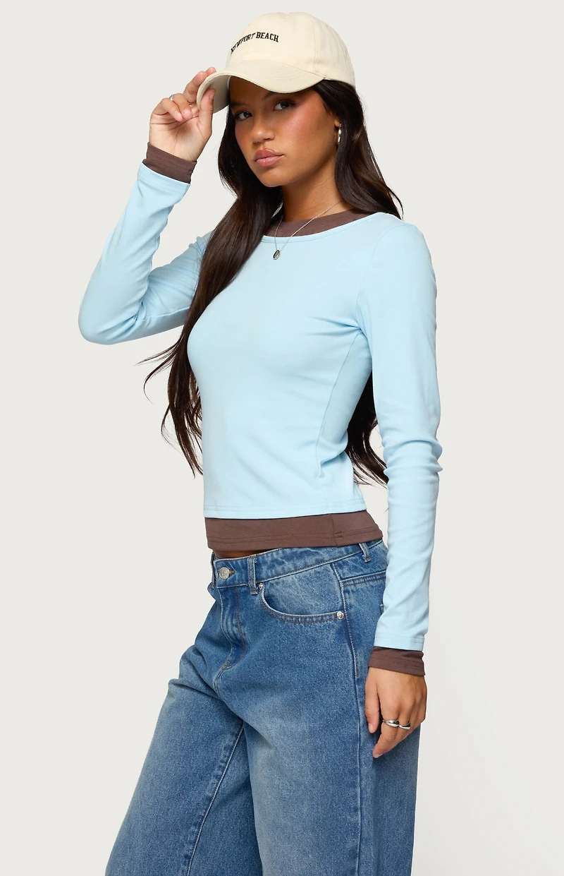 Edikted Contrast Layered Look Long Sleeve T-Shirt
