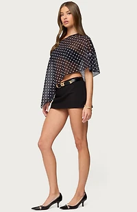 Edikted Sheer Chiffon Asymmetric Polka Dot Poncho