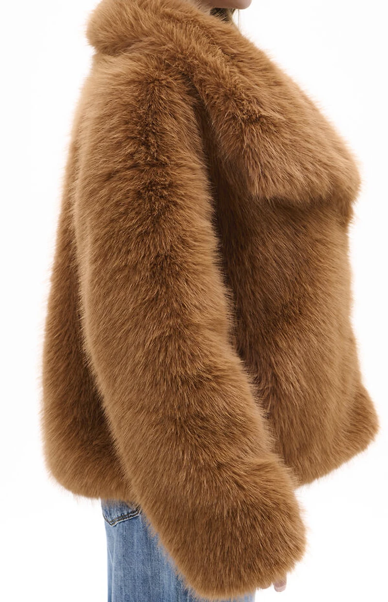 AZALEA WANG Regina Tan Faux Fur Coat