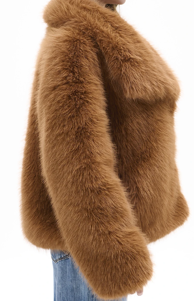 AZALEA WANG Regina Tan Faux Fur Coat