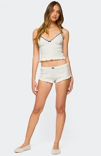 Edikted Avalon Dotted Pointelle Ruffle Shorts