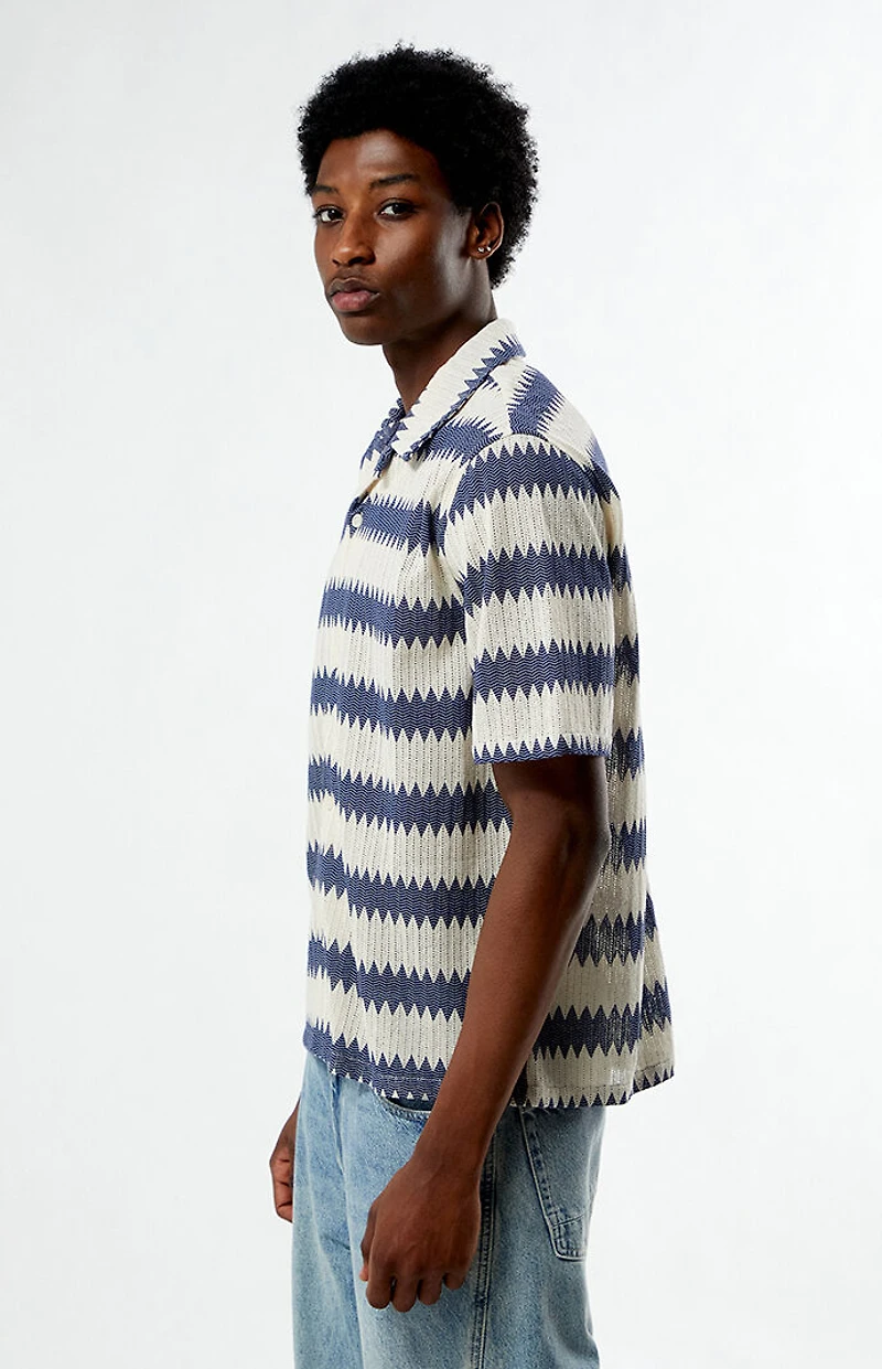 Pacsun Blue & Cream Textured Oversized Resort Camp Shirt