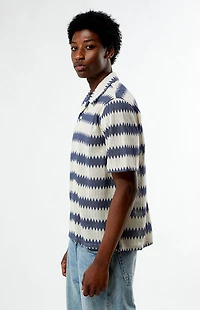 Pacsun Blue & Cream Textured Oversized Resort Camp Shirt