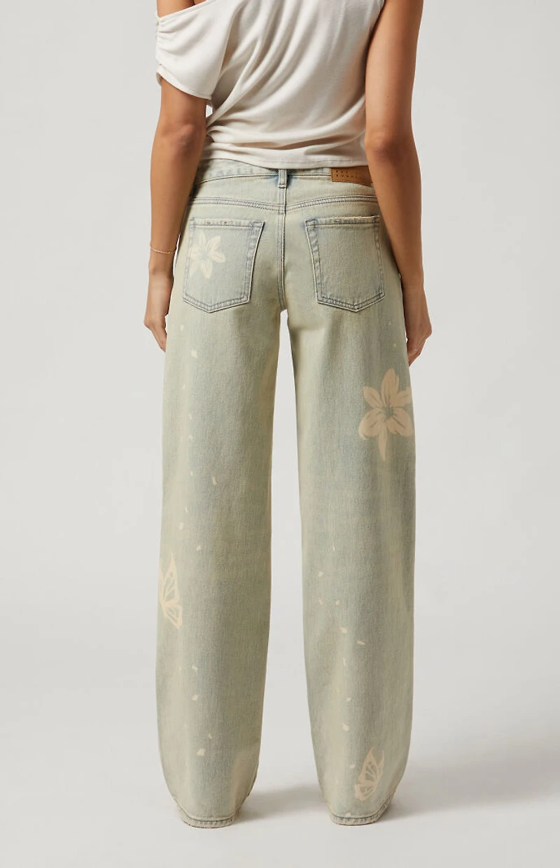 Pacsun Casey Low Rise Baggy Jeans Butterfly Graphic Light Indigo