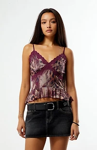 Third Charm Bobbi Lace Trim Ruffle Tank Top