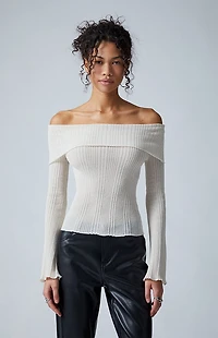 Third Charm Blake Sheer Off-The-Shoulder Sweater