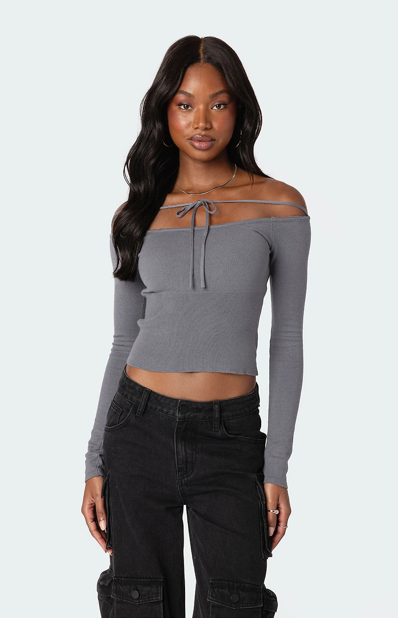 Edikted Jane Tie Front Knit Top