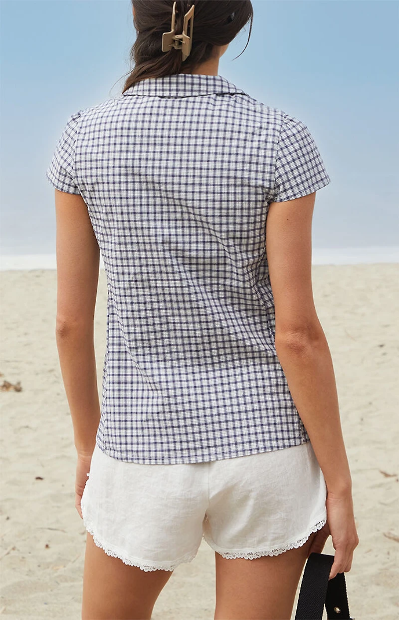 John Galt White Rue Plaid Collared Top