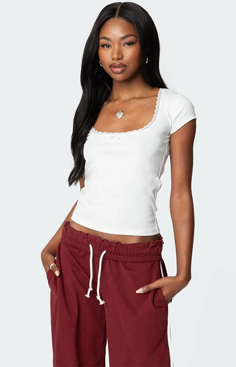 Edikted Priscilla Lace Trim T-Shirt