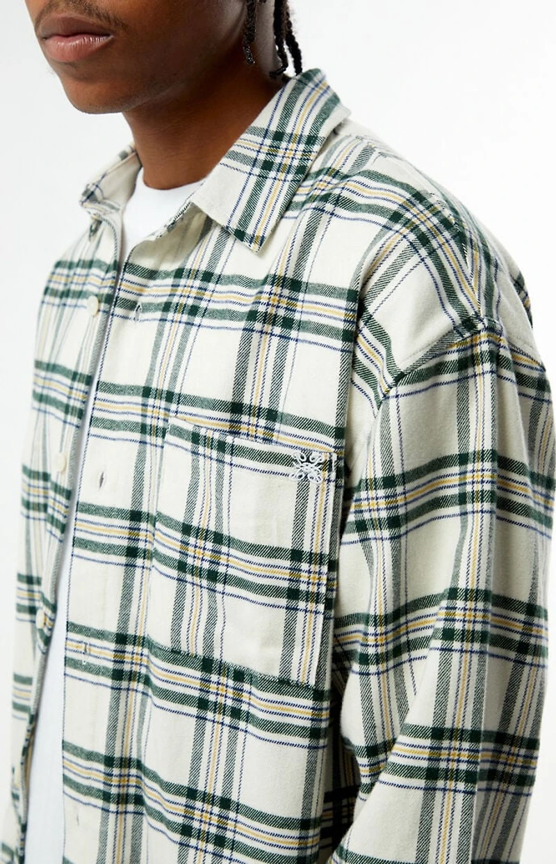 Pacsun White Plaid Long Sleeve Flannel Shirt