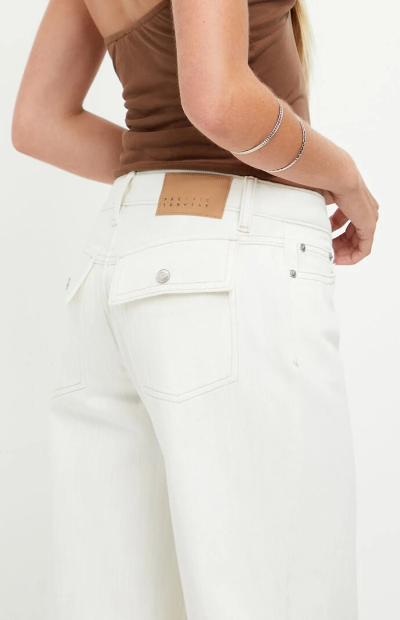 Pacsun Casey Low Rise Baggy Jeans Contrast Stitch White