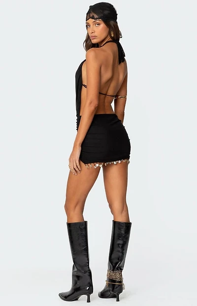 Edikted Shellie Fringe Backless Mini Dress