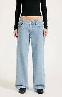 Pacsun Zoe Low Rise Girlfriend Jeans Button Pocket Light Blue