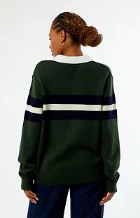 WEWOREWHAT Knit Rugby Polo Long Sleeve Oversized Shirt