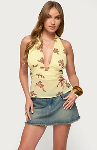 Edikted Hannah Floral Chiffon Halter Top