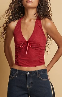 Beverly and Beck Aimee Bow Lace Halter Top