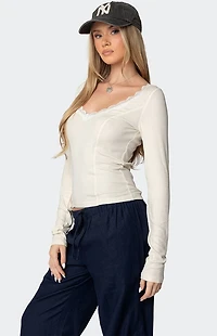 Edikted Mel Lace Trim V Neck Top