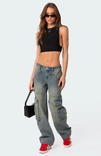 Edikted Westie Low Rise Washed Cargo Jeans