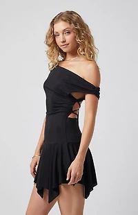 Third Charm Off The Shoulder Cupro Knit Mini Dress