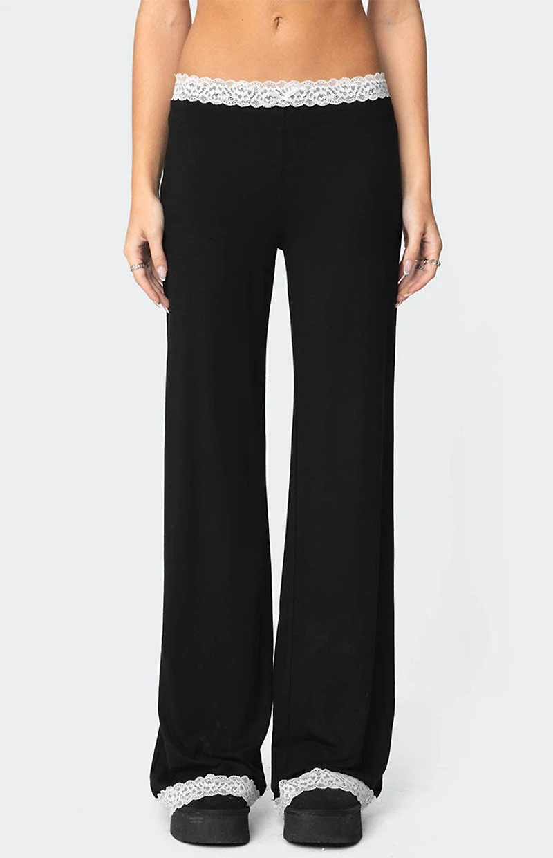 Edikted Domino Contrast Lace Trim Pants