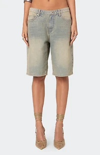 Edikted Shira Washed Denim Bermuda Shorts