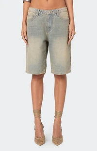 Edikted Shira Washed Denim Bermuda Shorts
