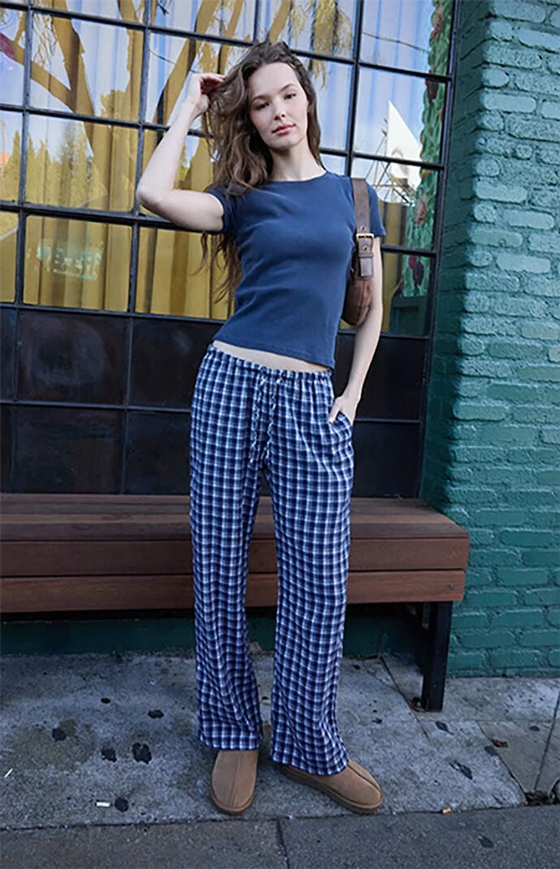 John Galt Blue Plaid Anastasia Baggy Pants