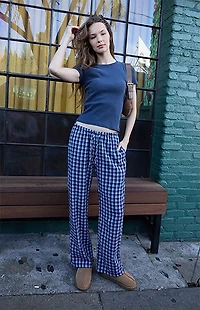 John Galt Blue Plaid Anastasia Baggy Pants