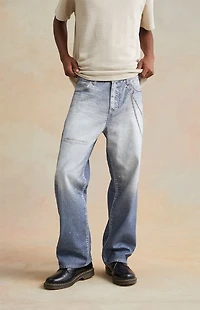 RARE DNM EDIT Medium Indigo Graphic Printed Chain Baggy Jeans