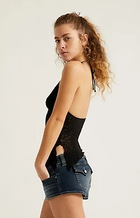 Third Charm Netted Asymmetrical Halter Top