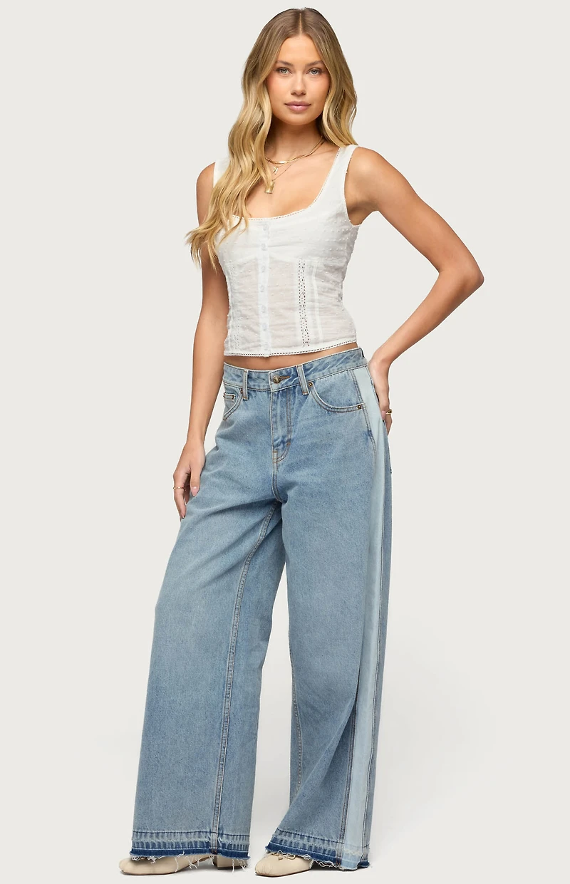 Edikted Cailin Contrast Panel Low Rise Baggy Jeans