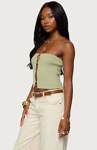 Edikted Bead Cut Out Strapless Knit Top