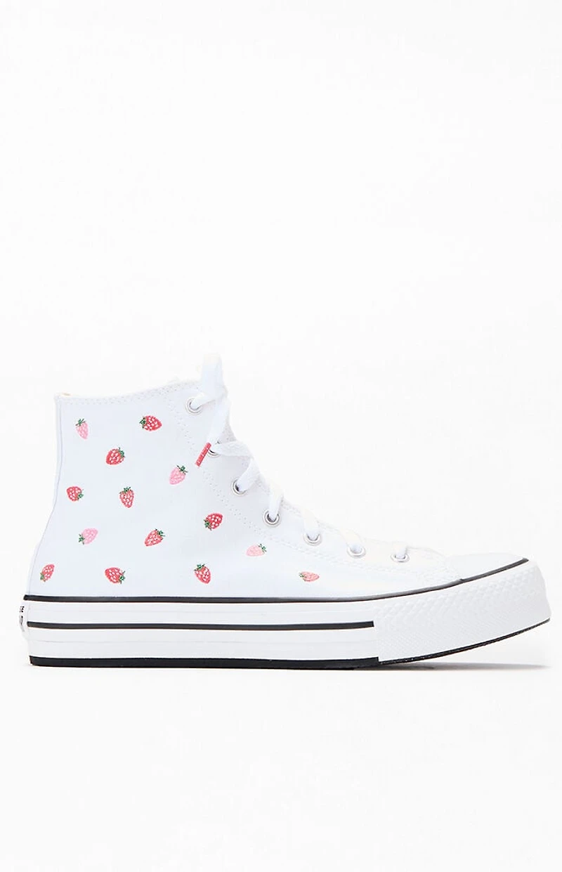 Converse Kids Chuck Taylor Embroidered Strawberries All Star Lift High Top Platform Shoes