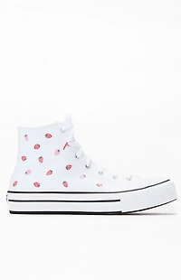 Converse Kids Chuck Taylor Embroidered Strawberries All Star Lift High Top Platform Shoes