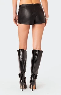 Edikted Wilde Lace Up Faux Leather Shorts