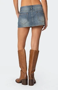 Edikted Studded Bow Distressed Denim Mini Skirt