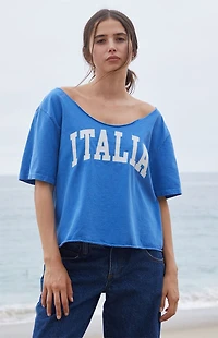 John Galt Blue Italia Off-The-Shoulder Short Sleeve Top