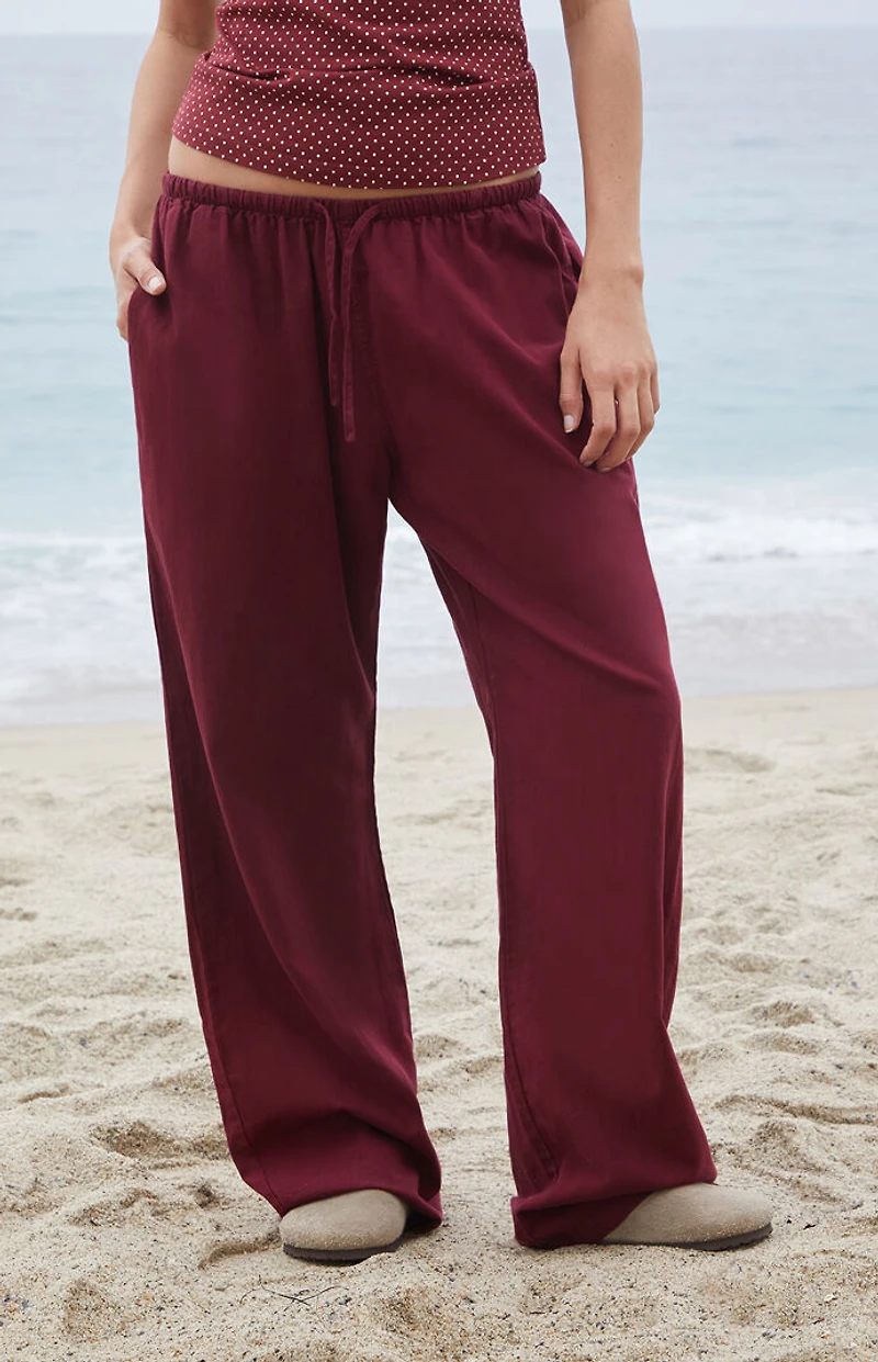 John Galt Burgundy Anastasia Linen Pants