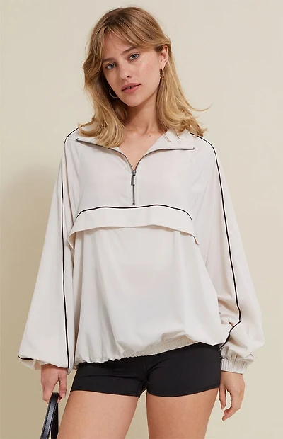 PAC 1980 Active Ivory Half Zip Windbreaker Track Jacket