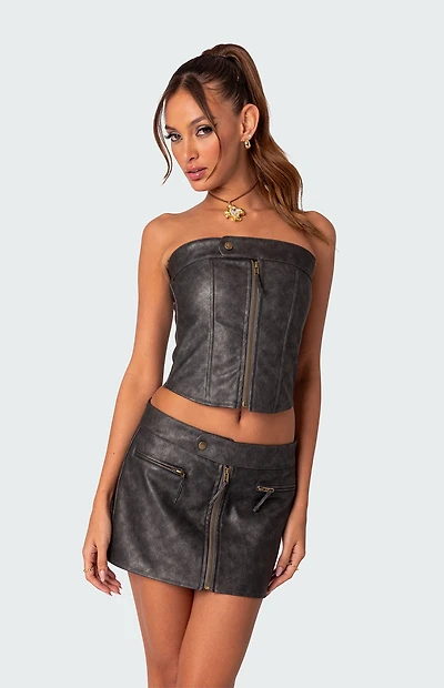 Edikted Ziva Faux Leather Lace Up Corset