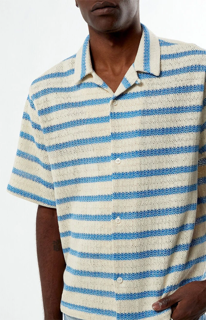 Pacsun Blue Striped Texture Oversized Resort Camp Shirt