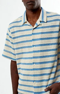 Pacsun Blue Striped Texture Oversized Resort Camp Shirt
