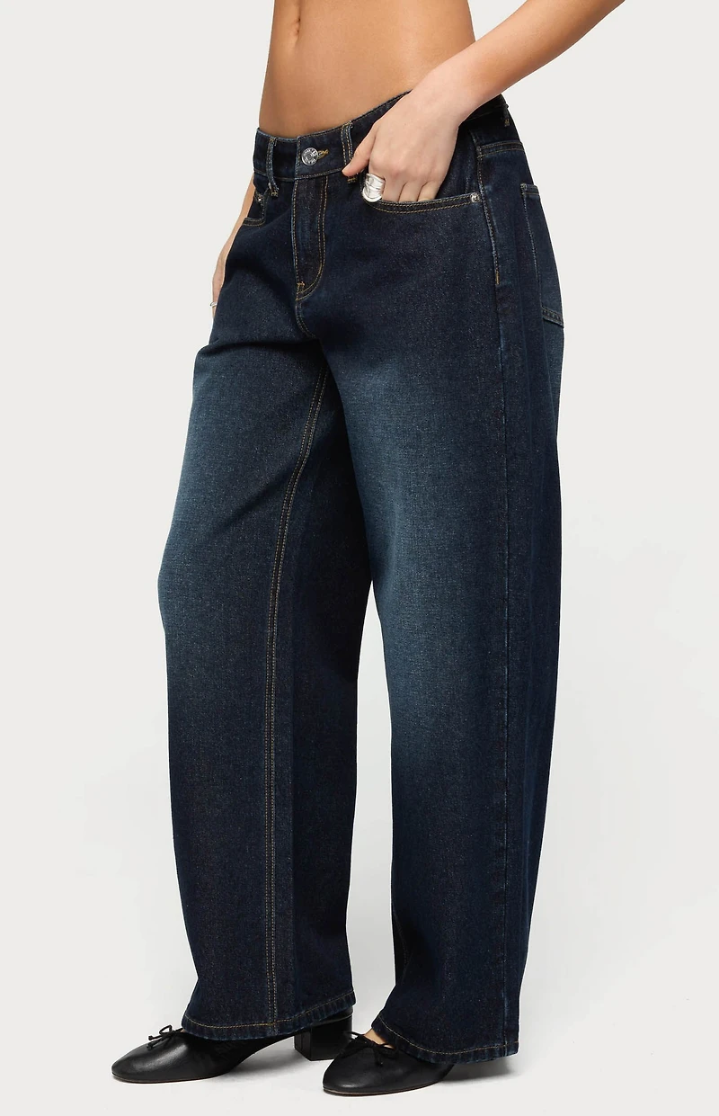 Edikted Petite Raelynn Washed Low Rise Baggy Jeans