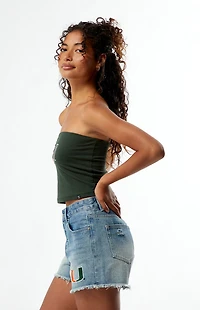 HYPE & VICE Miami Hurricanes High Waisted Relaxed Patched Denim Shorts