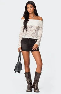 Edikted Ashley Off Shoulder Sheer Lace Top