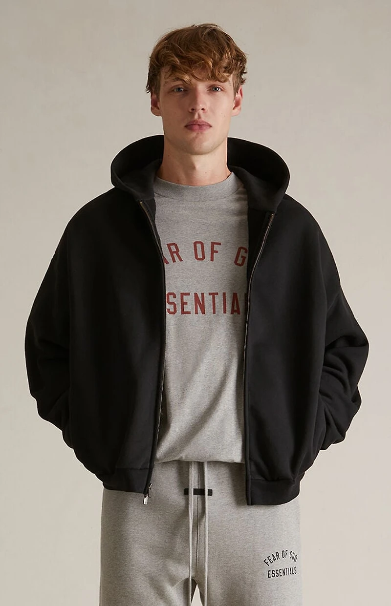 Fear of God ESSENTIALS Black Heavy Fleece Full Zip Hoodie