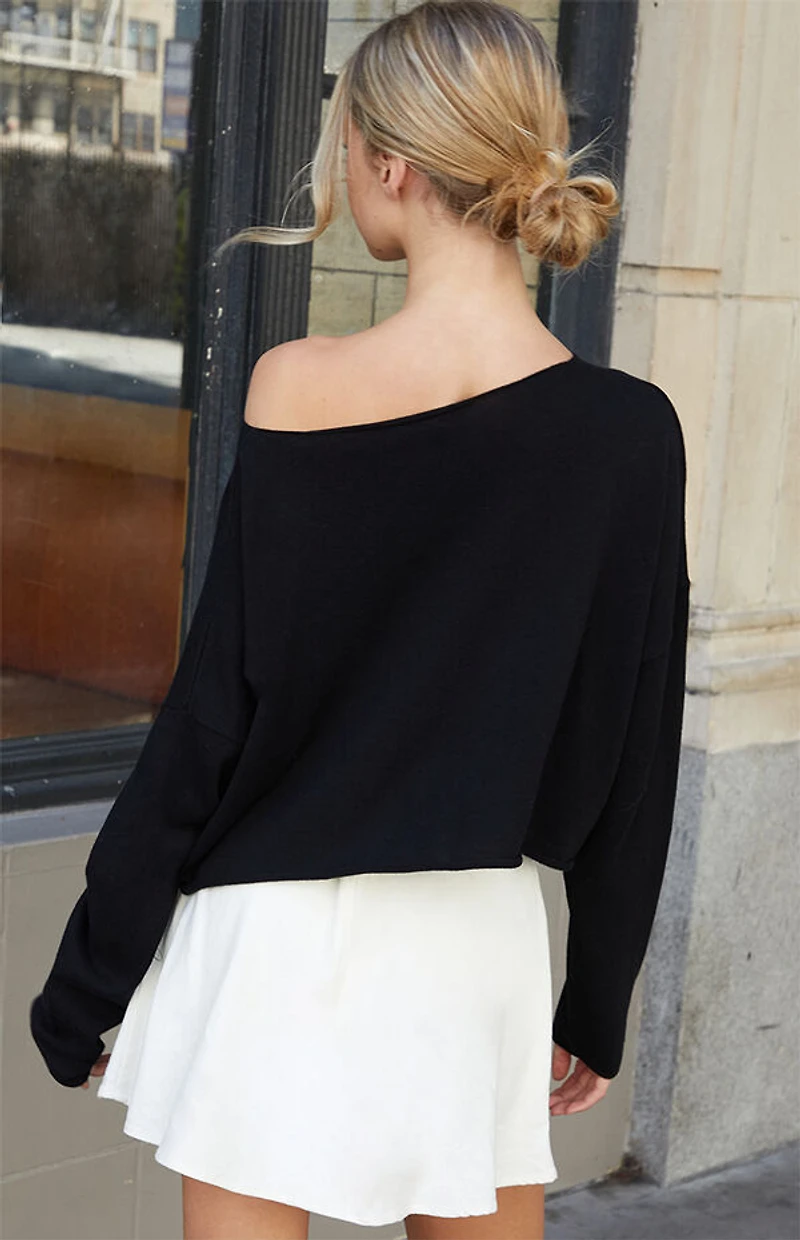 John Galt Black Wide Neck Sweater
