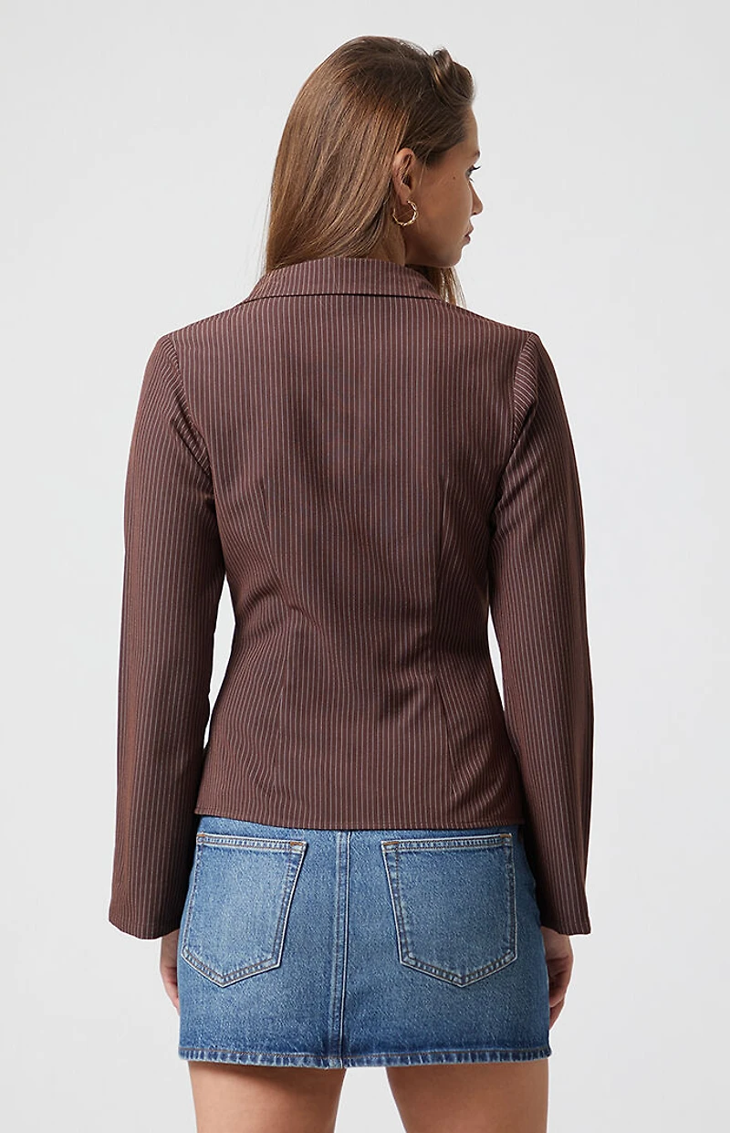 Beverly and Beck Polly Pinstripe Button Up Long Sleeve Top