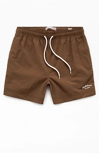 Pacsun Brown Collegiate 4.5'' Swim Trunks